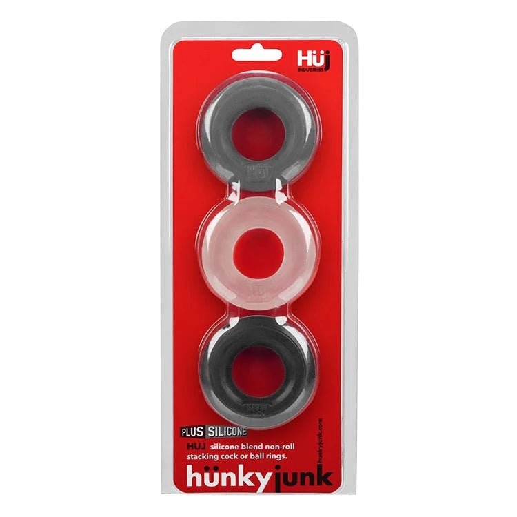 Hunkyjunk HUJ3 c-ring 3-pack, TAR MULTI - Tar/Ice/Stone